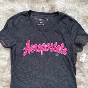 Y2K Aeropostale Pink & Gray embroidered fitted graphic tee tshirt